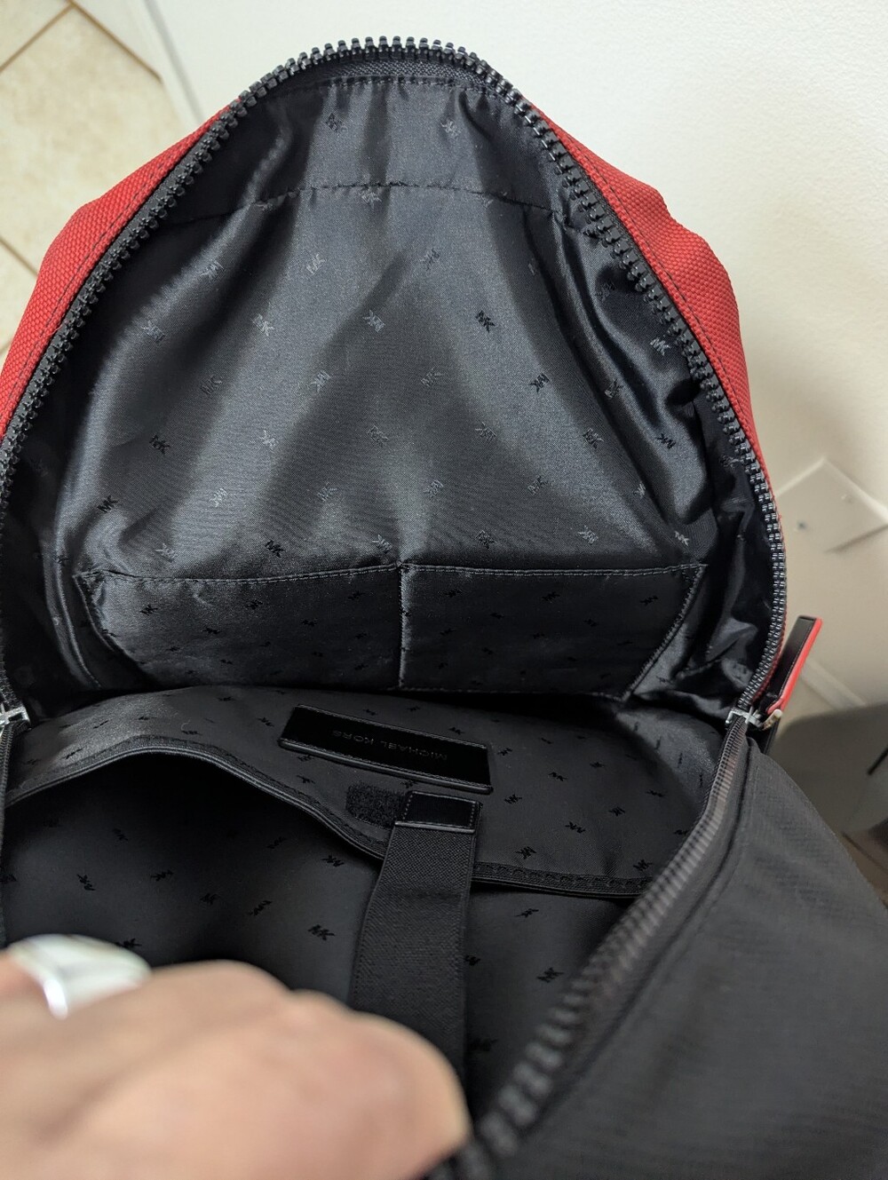 Michael Kors Red and Black Kent Sport Utility Backpack with Front Zip Pockets - Picture 5 of 6